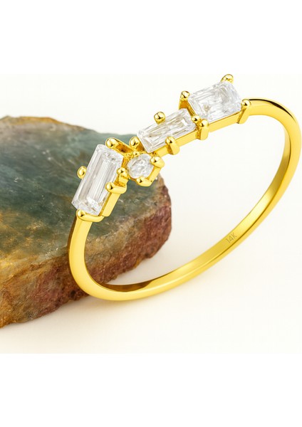 14 Ayar Altın Baget Yüzük, Minimalist Nişan Yüzüğü, Söz Yüzüğü, Yıldönümü Hediyesi