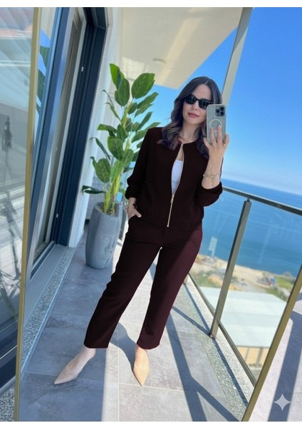 Kadın Uzun Kollu Önden Fermuarlı Modal Ceket ve Pantolon Ikili Takım fiyatları