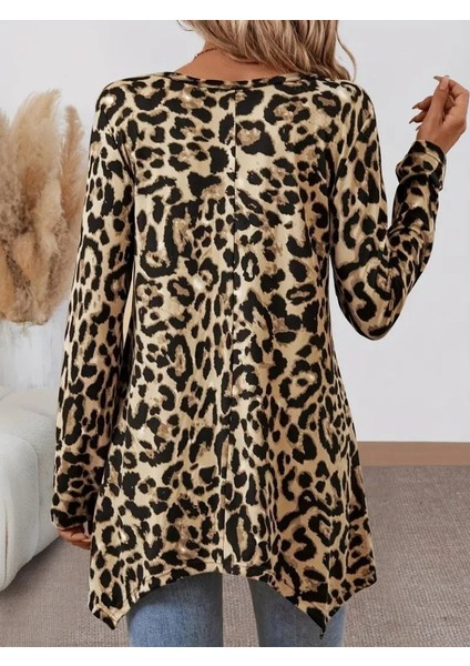Kadın Uzun Kollu Bisiklet Yaka Leopar Desenli Süprem Bluz fırsatları