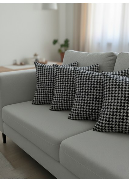 Gri Siyah Kazayağı Desenli Dekoratif 4'lü Yastık Kırlent Kılıfı Takımı fiyatları