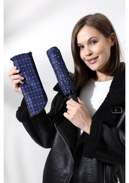 Lacivert Otomatik Fonksiyonlu Şemsiye, Dayanıklı Fiber Tel, Şık Tasarım