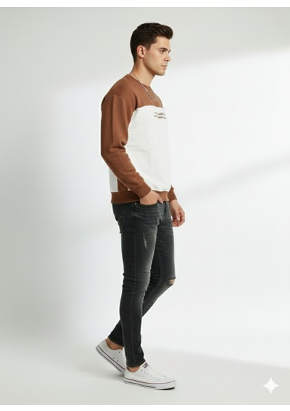 Erkek Bisiklet Yaka Çift Iplikli Baskılı Içi Pamuklu Sweatshirt fiyatları