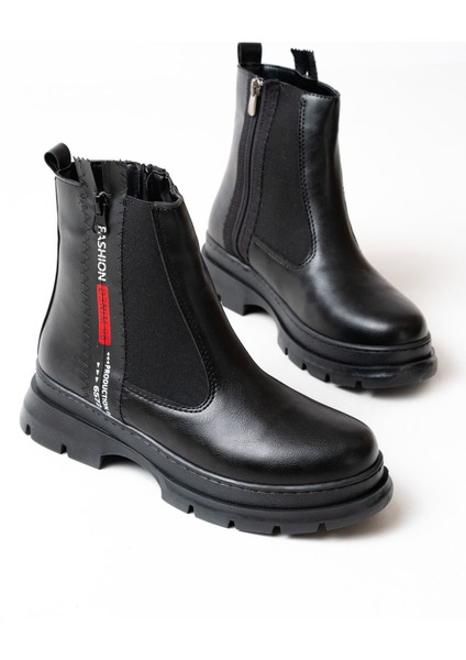ZRİN-086 Premium Siyah Fashion Aksesuarlı Fermuarlı Günlük Kadın Bot