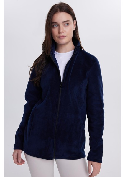 Kadın Lacivert Anti-Pilling Tüylenme Yapmayan Standart Fit Tam Fermuarlı Soğuk Geçirmez Polar Hırka fiyatları