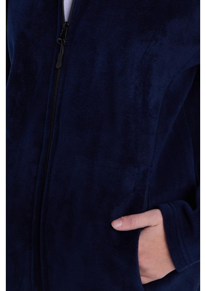 Kadın Lacivert Anti-Pilling Tüylenme Yapmayan Standart Fit Tam Fermuarlı Soğuk Geçirmez Polar Hırka modelleri