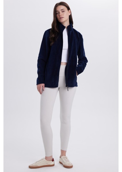 Kadın Lacivert Anti-Pilling Tüylenme Yapmayan Standart Fit Tam Fermuarlı Soğuk Geçirmez Polar Hırka indirimleri