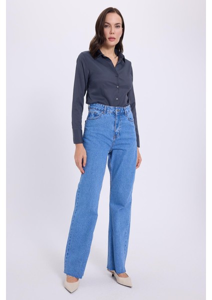 Kadın Slim Fit Dar Kesim Klasik Yaka Uzun Kollu Antrasit Gömlek indirimleri