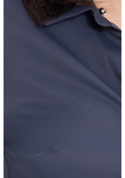 Kadın Slim Fit Dar Kesim Klasik Yaka Uzun Kollu Antrasit Gömlek