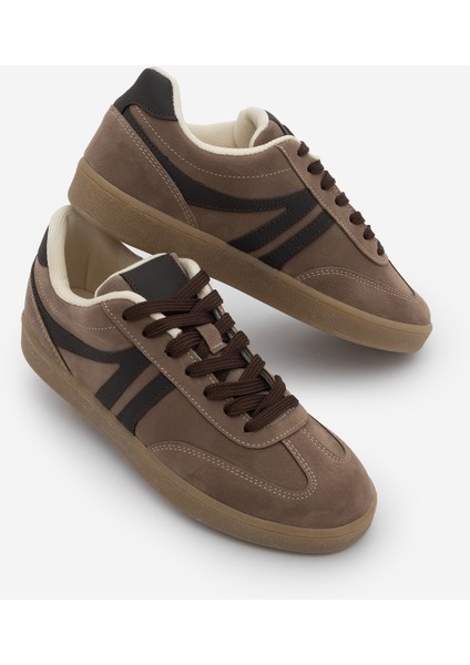 Kadın Sneaker Bağcıklı Düz Taban Spor Ayakkabı Tiyone Vizon