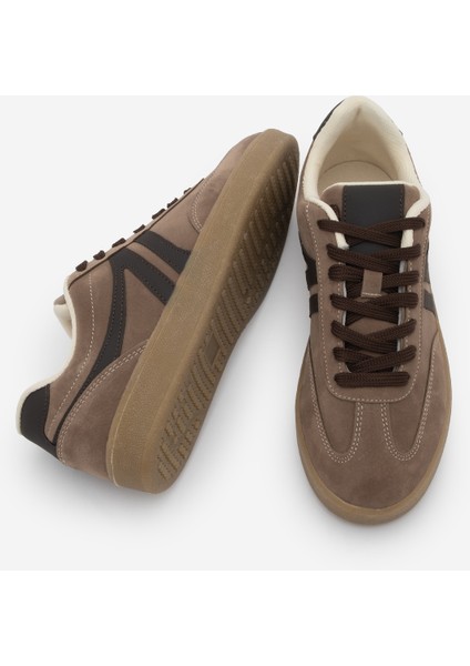 Kadın Sneaker Bağcıklı Düz Taban Spor Ayakkabı Tiyone Vizon