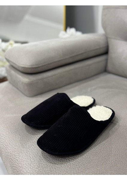 Siyah Içi Kürklü Dikişli Kaymaz Taban Unisex Kışlık Ev Terliği fiyatları