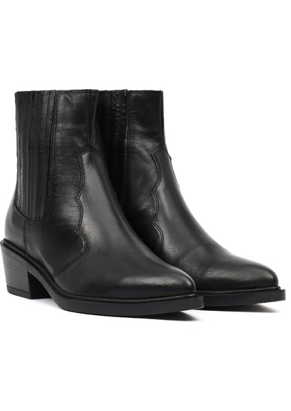 Kadın Siyah Kısa Kalın Topuklu Deri Kovboy Bot 25WFD182718 fırsatları
