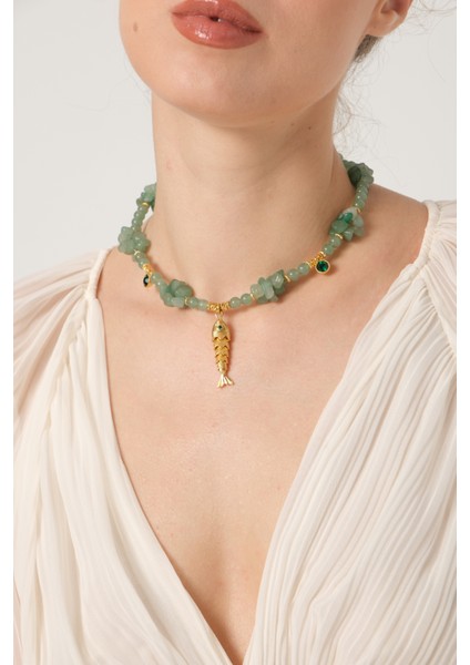 Db Dilek Baş Tasarım Balık Uçlu Aventurin Kolye