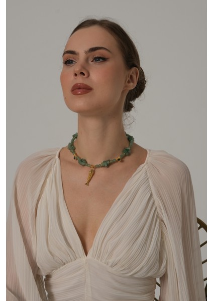 Db Dilek Baş Tasarım Balık Uçlu Aventurin Kolye