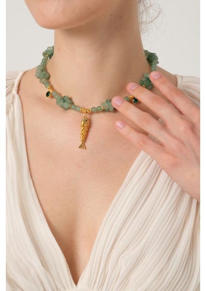 Db Dilek Baş Tasarım Balık Uçlu Aventurin Kolye