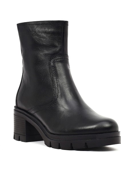 Kadın Siyah Fermuarlı Kalın Topuklu Deri Bot 25WFD414418