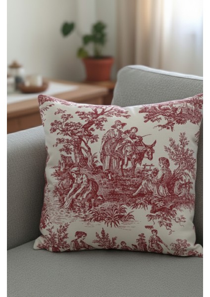 Fransız Köylüler Rustik Dekoratif 4'lü Yastık Kırlent Kılıfı Takımı