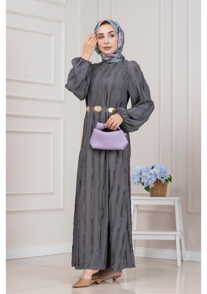 Fırfır Detaylı Rüya Elbise-Gri fırsatları