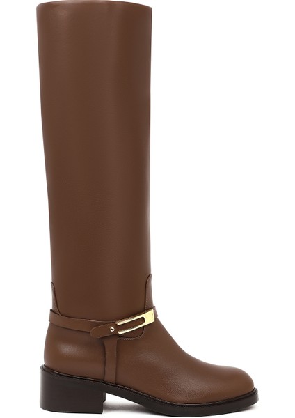 Kadın Kahverengi Tokalı Deri Çizme 25WFD101518