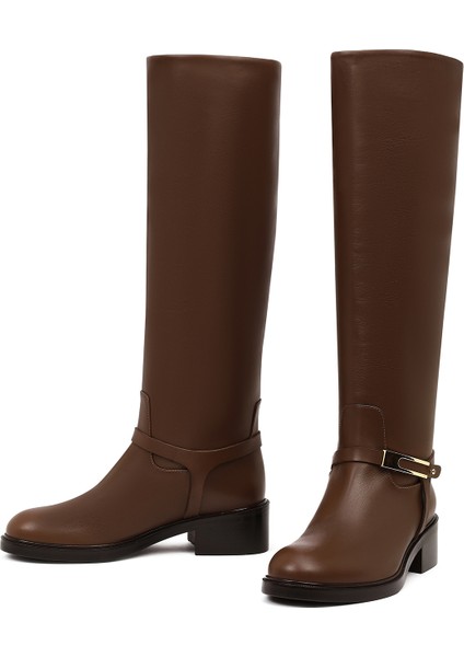 Kadın Kahverengi Tokalı Deri Çizme 25WFD101518 modelleri