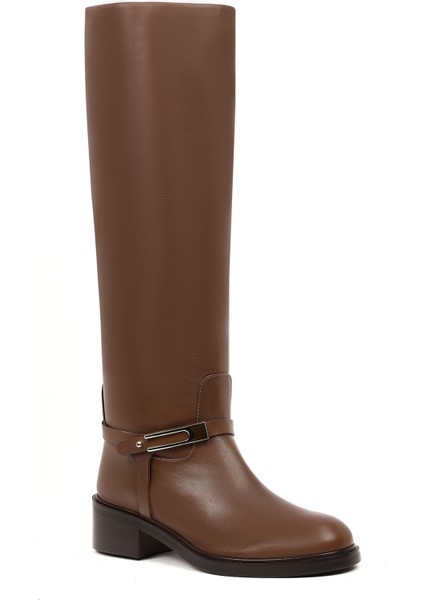 Kadın Kahverengi Tokalı Deri Çizme 25WFD101518