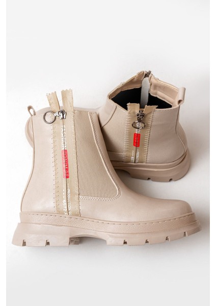 ZRİN-086 Premium Bej Fashion Aksesuarlı Fermuarlı Günlük Kadın Bot indirimleri