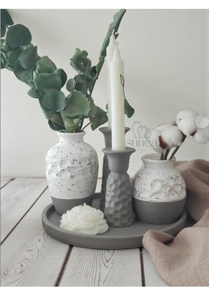 Dekoratif Vazo Şamdan Mumluk Tepsi Set, 5'li Dekoratif Obje Biblo Takım fiyatları