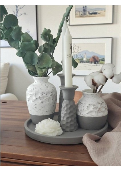 Dekoratif Vazo Şamdan Mumluk Tepsi Set, 5'li Dekoratif Obje Biblo Takım modelleri