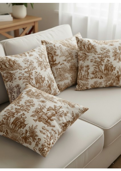 Fransız Köylüler Rustik Dekoratif 4'lü Yastık Kırlent Kılıfı Takımı