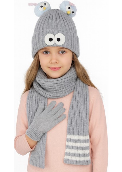 Göz Detaylı Unisex 3'lü Çocuk Bere Takım