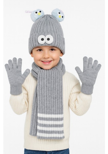 Göz Detaylı Unisex 3'lü Çocuk Bere Takım fiyatları