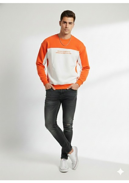 Erkek Bisiklet Yaka Çift Iplikli Baskılı Içi Pamuklu Sweatshirt