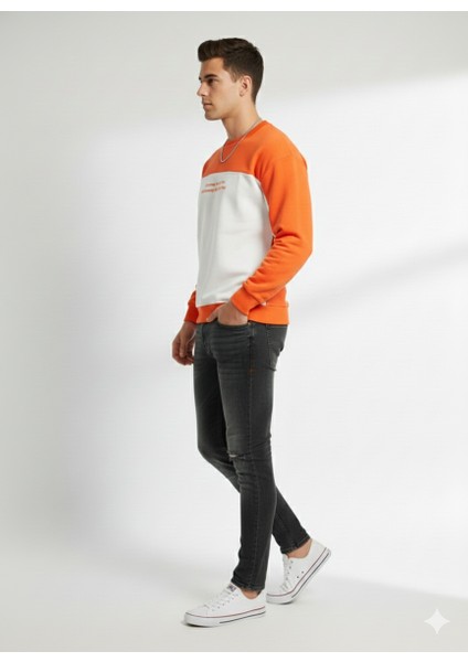 Erkek Bisiklet Yaka Çift Iplikli Baskılı Içi Pamuklu Sweatshirt fiyatları