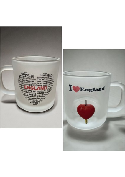 I Love England Temalı Şeffaf Kupa Buzlu Cam Hareketli Kalp Detaylı fırsatları