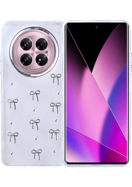 Infinix Zero 40 5g Kılıf Kamera Koruyucu Simli Fiyonk Desenli Kabartmalı Şeffaf Slikon Kapak