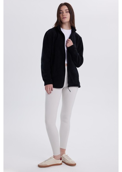 Kadın Siyah Anti-Pilling Tüylenme Yapmayan Standart Fit Tam Fermuarlı Soğuk Geçirmez Polar Hırka fırsatları