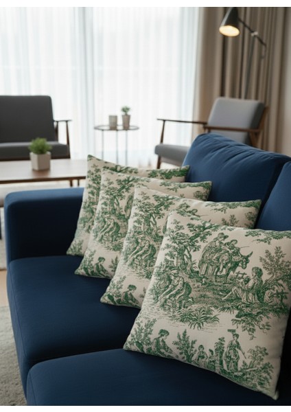 Fransız Köylüler Rustik Dekoratif 4'lü Yastık Kırlent Kılıfı Takımı