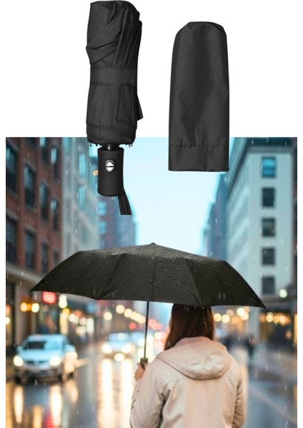 Şemsiye, Otomatik, Kompakt, 8 Tel, Güçlendirilmiş, Yağmur Koruyucu, Siyah