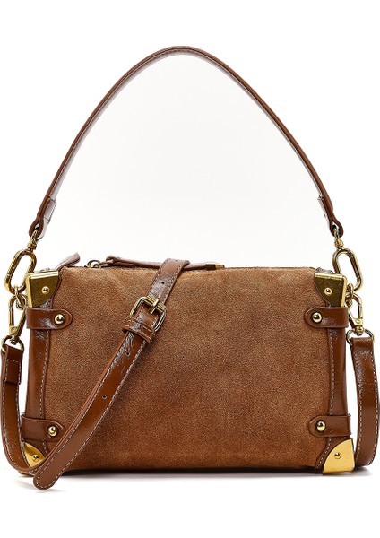 Kadın Taba Uzun Askılı Süet Deri Mini Kol Çantası 25WBD252410