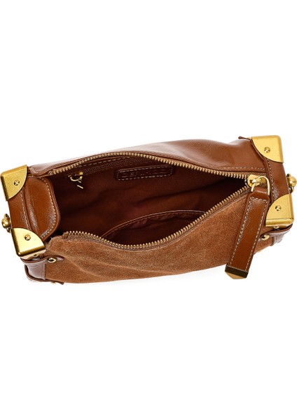 Kadın Taba Uzun Askılı Süet Deri Mini Kol Çantası 25WBD252410