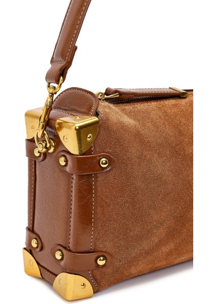 Kadın Taba Uzun Askılı Süet Deri Mini Kol Çantası 25WBD252410