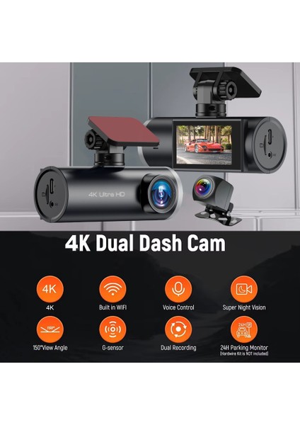 4K Wifi 3-Kameralı Araç Kamerası – Ön + Iç + Arka, Mobil App Kontrolü, Kesintisiz Kayıt & Full Hd Gece Görüş fiyatları