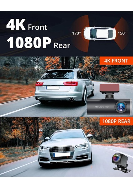 4K Wifi 3-Kameralı Araç Kamerası – Ön + Iç + Arka, Mobil App Kontrolü, Kesintisiz Kayıt & Full Hd Gece Görüş indirimleri