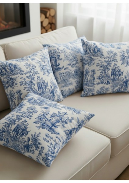 Fransız Köylüler Rustik Dekoratif 4'lü Yastık Kırlent Kılıfı Takımı