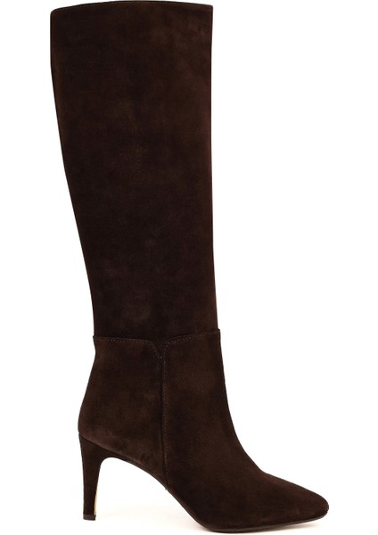 Kadın Kahverengi Ince Topuklu Süet Deri Çizme 25WFD161410