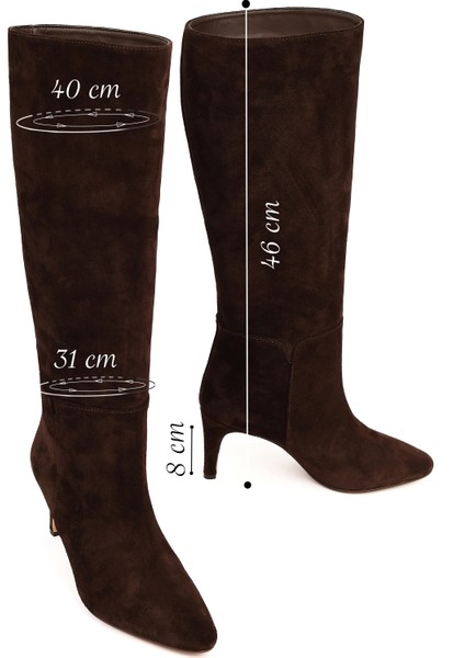 Kadın Kahverengi Ince Topuklu Süet Deri Çizme 25WFD161410 fiyatları