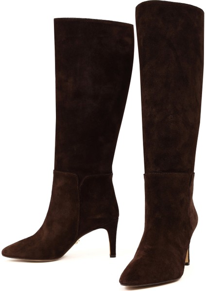 Kadın Kahverengi Ince Topuklu Süet Deri Çizme 25WFD161410 modelleri