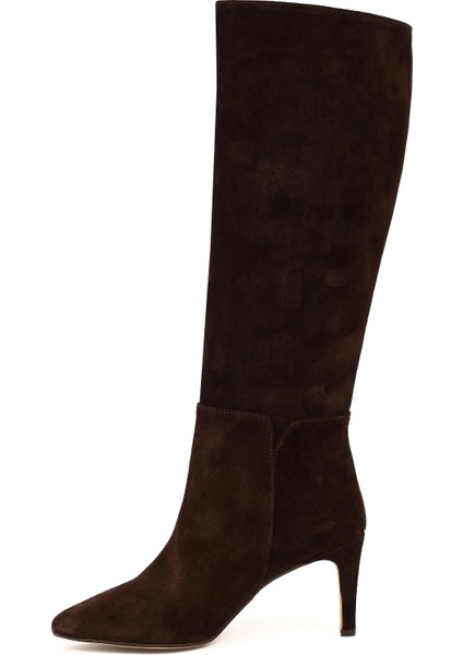 Kadın Kahverengi Ince Topuklu Süet Deri Çizme 25WFD161410 fırsatları