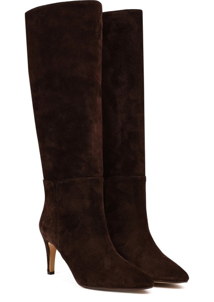 Kadın Kahverengi Ince Topuklu Süet Deri Çizme 25WFD161410 indirimleri