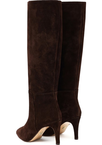 Kadın Kahverengi Ince Topuklu Süet Deri Çizme 25WFD161410